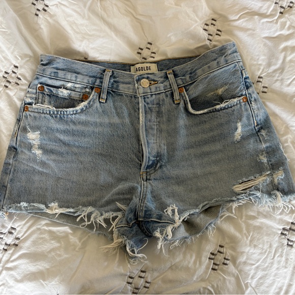 Agolde Pants - Agolde Light Blue Distressed Denim Jean Shorts